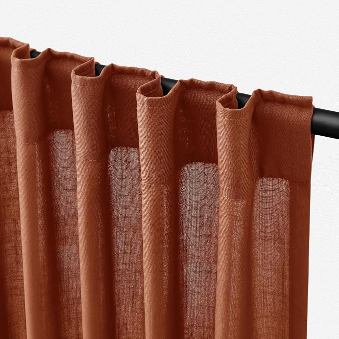 Jowels Terracotta Linen Curtains 84 Inch Long 2 Panels for Living Room | Burnt Orange Light Filtering Semi Sheer Curtain,Back Tab Pocket Pleated Look,Boho Textured Privacy Drapes for Bedroom Window