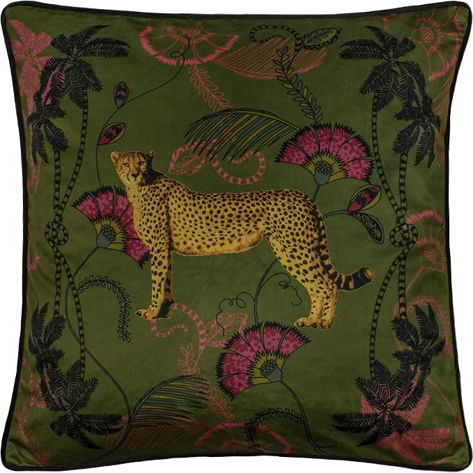 Paoletti Cheetah Velvet Cushion – Majestic Jungle Design with Piped Edge (Blush - 45 x 45cm)