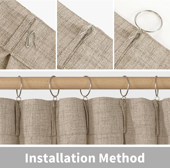 YoungsTex Oatmeal Linen Curtains 36 Inch Length for Short Kitchen Window, Textured Small Drapes Light Filtering for Cafe Bedroom Bathroom Back Tab, 2 Panels, 40 X 36 Inch