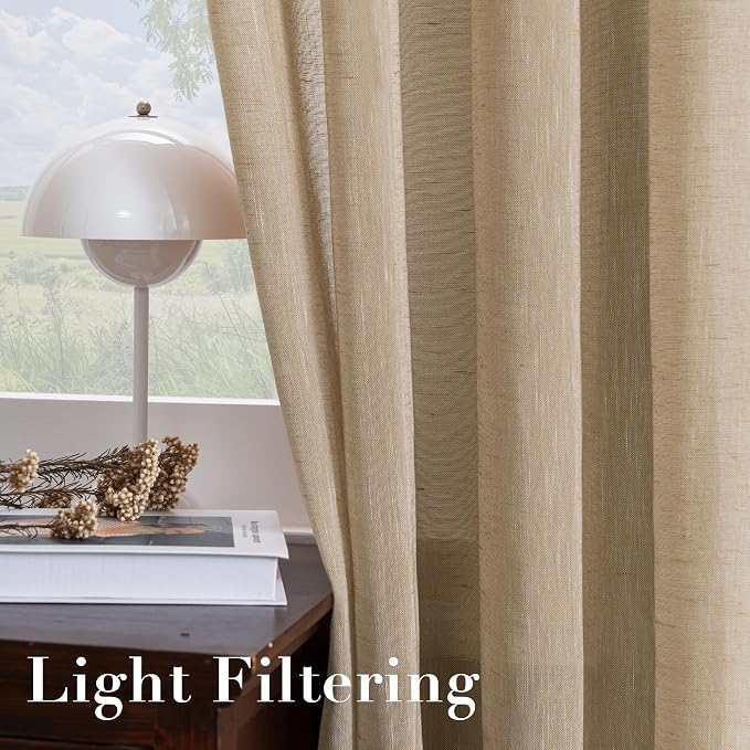 Window Treatments Linen Curtain Panels Open Weave - Natural Linen Blended Sheer Curtains with Nickel Grommet for Living Room, Privacy Assured (Taffy, 52"W x 72"L, Set of 2)