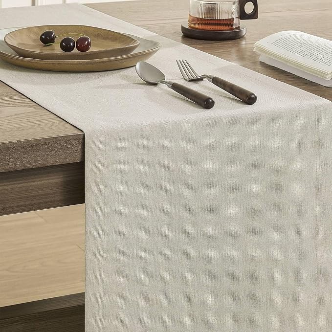 ZeeMart Basic Linen Style Table Runner, 14x36 Inch Raw Linen | Mitered Corner Design, Medium Weight Fabric, Rustic Farmhouse Style, Machine Washable Easy Care Everyday Table Scarf