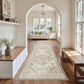 Madane Hallway Runner Rug 2'6''x10' Kitchen Runners Vintage, Ivory/Brown | Non-Slip Washable Rugs 10ft for Laundry Room, Entryway and Bedroom, Soft Low Pile Stain-Resistant Wide 2.5x10 Ft Floor Carpet
