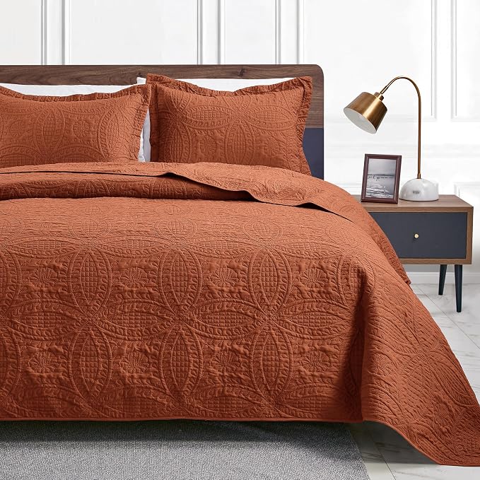 Love's cabin Twin Quilt Set Umber Bedspreads - Soft Bed Summer Lightweight Bedspread Comforter - Modern Style Coin Pattern Coverlet for All Season - 2 Pieces (1 Quilt, 1 Pillow Sham)