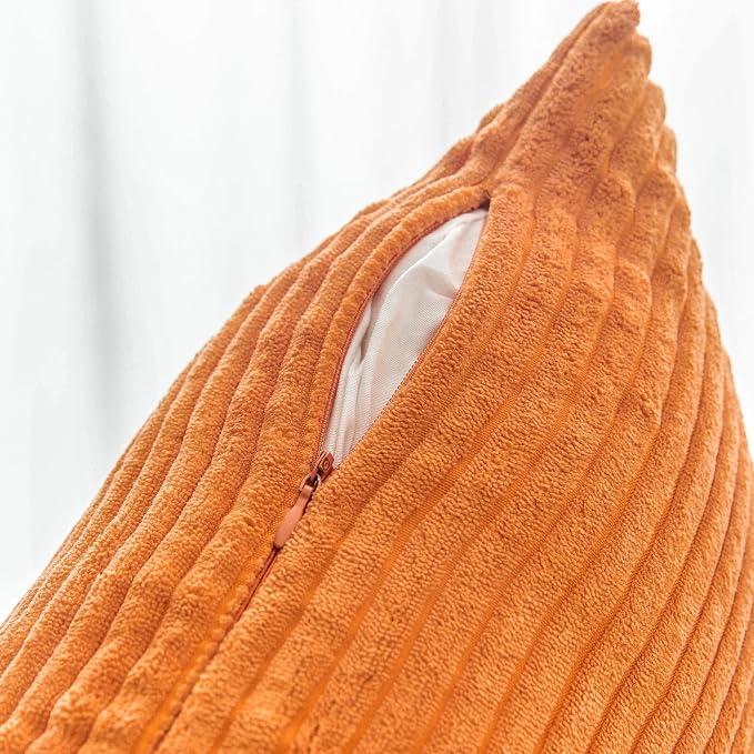 Home Brilliant Orange Pillow Covers 12x20 Lumbar Throw Pillow Covers Rectangular Striped Corduroy Plush Summer Decorative Pillow Cover for Couch, Set of 2, 12 x 20 inch, Orange