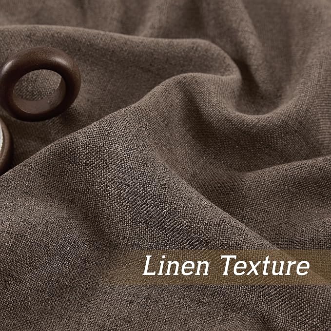 RYB HOME Linen Semi Sheer Curtains for Bedroom Living Room 84 inches Long | Light Filtering Privacy, Textured Burlap, Dining Room Sunroom Patio Door, Rod Pocket & Back Tab, W52 x L84, 2 Panels, Brown
