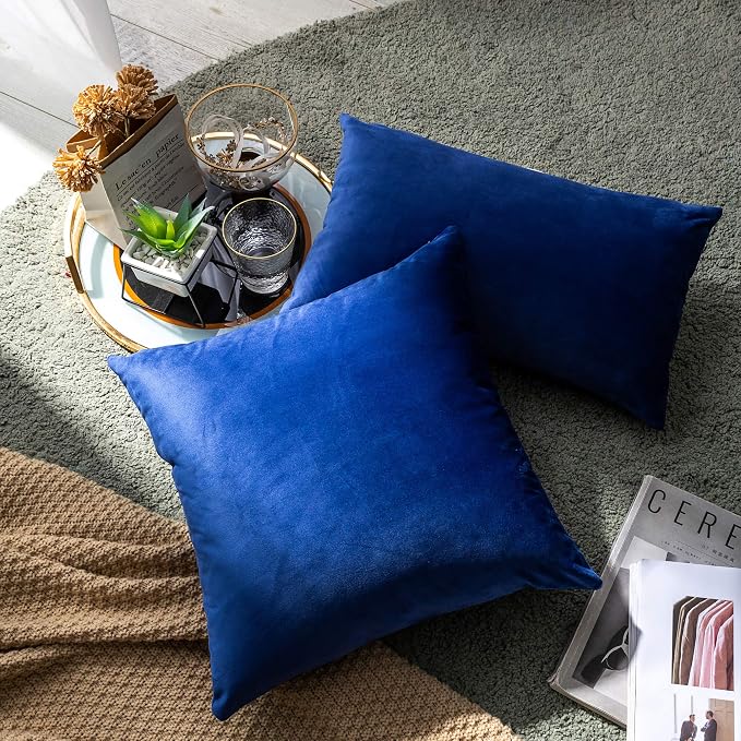 Stellhome Pack of 2 Velvet Pillow Covers Square Decorative Cushion Covers for Bed Couch Sofa Bench, 20 x 20 inch (50 x 50 cm), Royal Blue