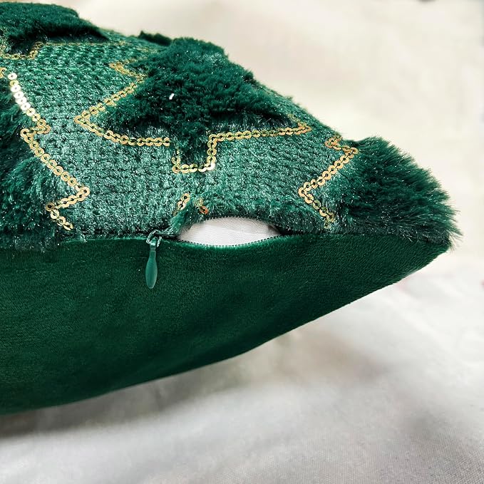 VAKADO Christmas Throw Pillow Covers 22x22 Set of 2 Embroidered Decorative Xmas Cushion Cases Holiday Soft Home Decor for Bedroom Sofa Chair Porch Winter, Green