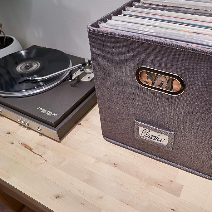 Decorative Vinyl Record Storage Box for 50+ Single Records - LP Holder
