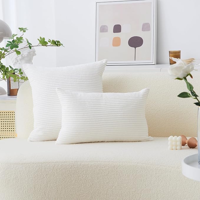 Home Brilliant Set of 2 Decorative Pillow Covers Sofa Cushion Covers Accent Pillows for Couch, 55x55 cm, 22 x 22 Inch, Creamy White