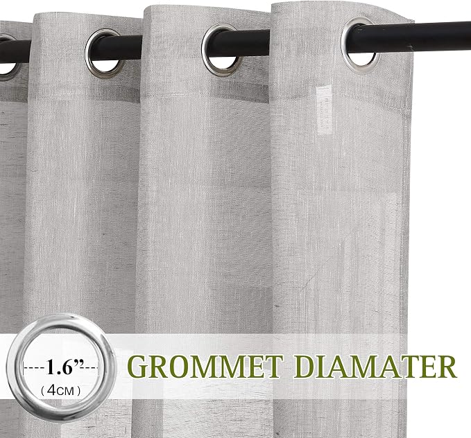 NICETOWN Linen Textured Semi Sheer Curtains 72 inches Length, Eyelet Top Bedroom Window Privacy Translucent Light Filtering Flax Sheer Drapes for Guest Room, 52 inches Wide, 2 Panels, Grey