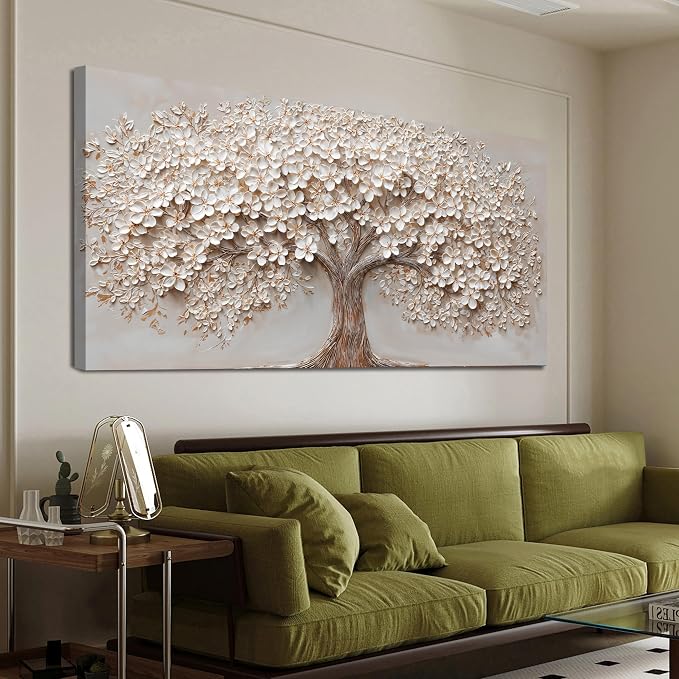 Canvas Wall Art Decor Prints Botanical Wall Art Pictures for Living Room Canvas Art Wall Decor Tree of Life Wall Art Decor Modern Large White Wall Art Prints Artwork for Walls Bedroom Office Decor 24" X 48"