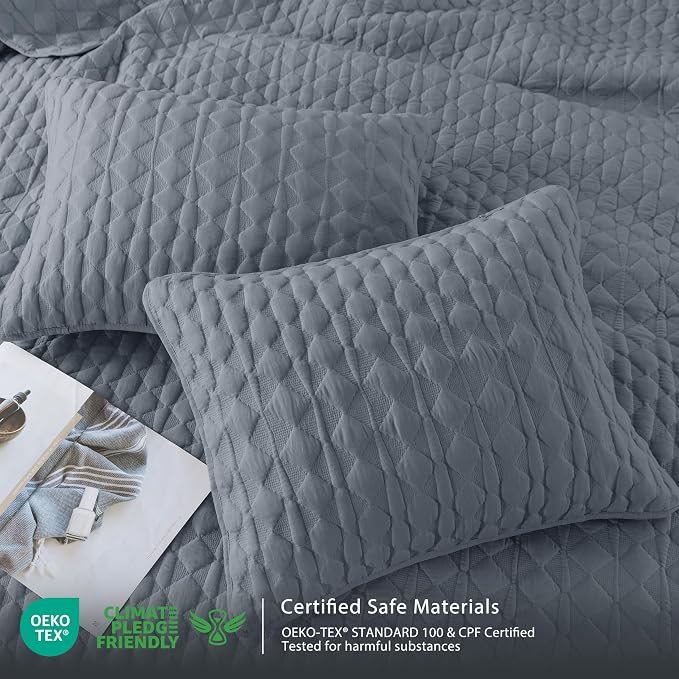 WDCOZY Blue Twin Quilt Size Bedding Sets with 1 Pillow Sham, Lightweight Soft Bedspread Coverlet, Quilted Blanket Thin Comforter Bed Cover for All Season, 2 Pieces, 68x90 inches