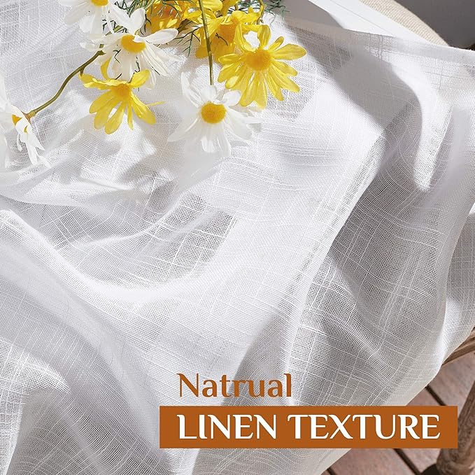 NICETOWN White Semi Sheer 90 inch Curtains for Bedroom, Rod Pocket & Back Tab Window Treatments Privacy with Light Filtering Drapes for Bedroom/Living Room, 2 Panels, W34 x L90