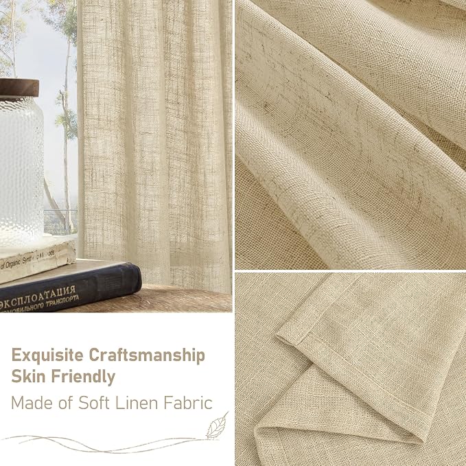Cafe Linen Curtains 30 Inch Semi Sheer Short for Kitchen 2 Panels