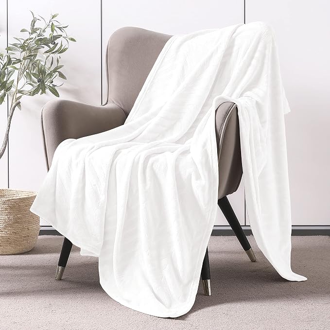 Whale Flotilla Flannel Fleece Throw Blanket for Couch, White | Lightweight Breathable Soft Sofa Throws, Plush Fluffy Chevron Design Decorative Blankets for All Season, 50x60 Inch
