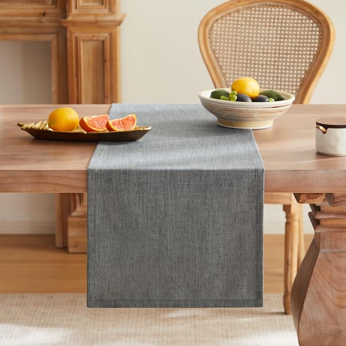 ZeeMart Rustic Cotton Linen Table Runner, 13x60 Inches Dark Grey | Farmhouse Style Linen Table Runners 60 Inches Long, Washable Kitchen Dining Table Decoration for Home Party Decor