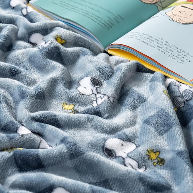 Berkshire Blanket Peanuts® VelvetLoft® Cute Character Snoopy Plush Blanket,Navy Tonal,Full/Queen 90 in x 90 in (Official Peanuts® Product)