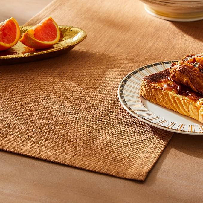 ZeeMart Rustic Cotton Linen Table Runner, 13x48 Inches Caramel | Farmhouse Style Linen Table Runners 48 Inches Long, Washable Kitchen Dining Table Decoration for Home Party Decor