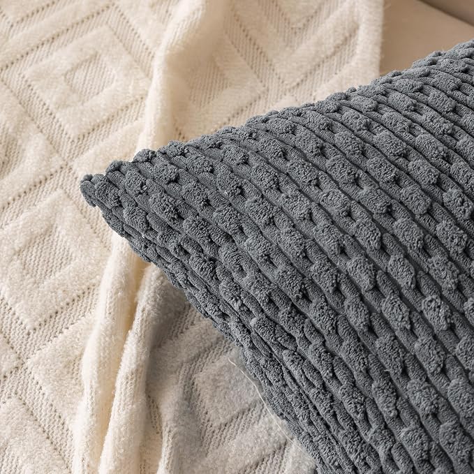 Set of 4 Medium Grey Decorative Throw Pillow Covers 16x16 Inch Corduroy Pillow Covers for Bed Couch Sofa Living Room Soft Square Cushion Cases
