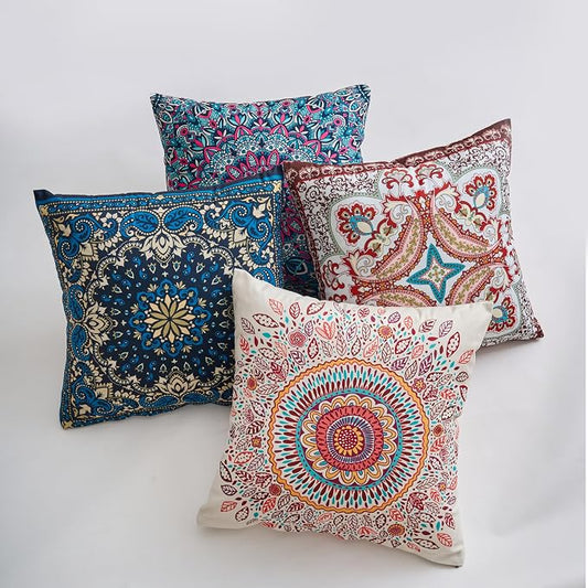 Boho Throw Pillow Covers 20X20 Inch Set of 4 Farmhouse Decorative Couch Pillow Cases Vintage Floral Pillows for Sofa Living Room Bedroom Summer Outdoor Patio Porch