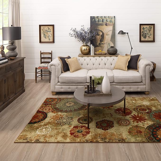 Mohawk Home Caravan Ornamental Floral Medallion 5' x 8' Area Rug - Orange - Perfect for Living Room, Dining Room, Office