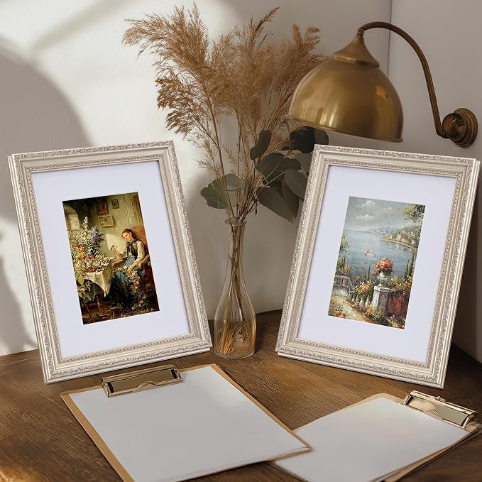 eletecpro 8x10 Vintage Picture Frame, Glass Cover, Silver Beige, 2-Pack