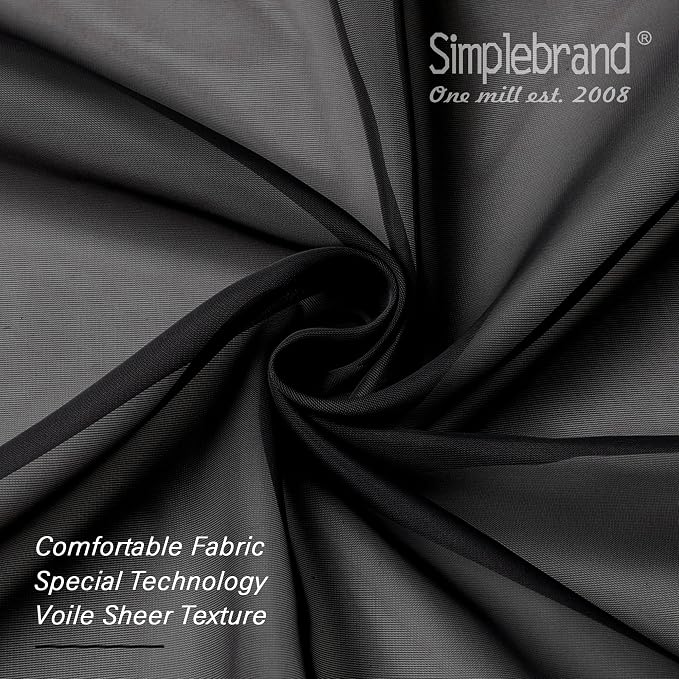 Simplebrand Black Sheer Curtains 72 Inches Long 2 Panels for Living Room, Rod Pockets Airy Window Treatments Voile Sheer Black Curtains Panels Lightweight for Front Back Patio Glass Door, 42" Width