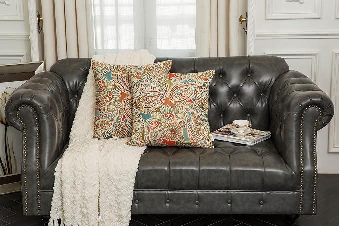 Mika Home Pack of 2 Decorative Pillow Covers Throw Pillow Cases,Paisley Pattern,18X18 Inches,Red Teal Cream Multicolor