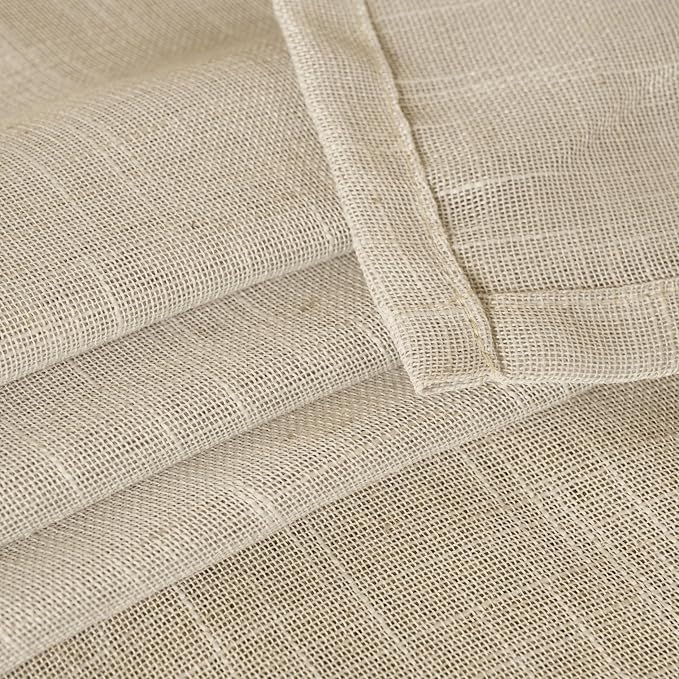 YoungsTex Oatmeal Linen Cafe Curtains 24 Inche Long 2 Panels | Small Half Drapes Semi Sheer with Rod Pocket Back Tab for Bathroom Kitchen Windows Over Sink, 29 X 24 Inch