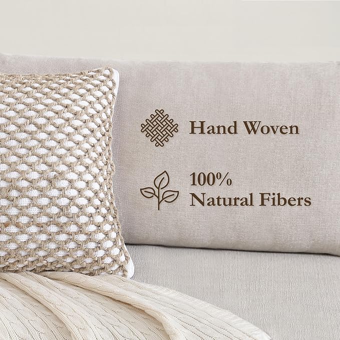 Boho Living 18x18 White Throw Pillow Covers Pillow Insert not Included - Boho Pillow Covers Only, Pack of 2