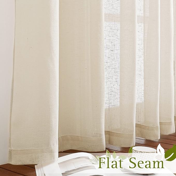 NICETOWN Flax Linen Extra Wide 100 Inch Curtain Panel-W100 x L96, Grommet Semi Sher Vertical Window Drape Privacy with Light Filter for Sliding Glass Door/Villa/Hall, Beige, 1 Panel
