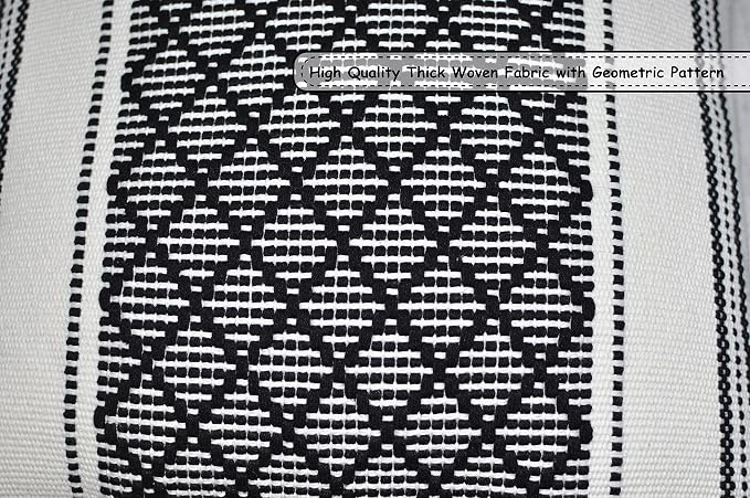 Boho Decorative Lumbar Pillow Covers with Tassels Black and White 12x20 inch -Set of 2 / Small Rectangle Cushion Covers for Couch Sofa/Farmhouse Woven Pillow Cases/Accent Cushion Covers
