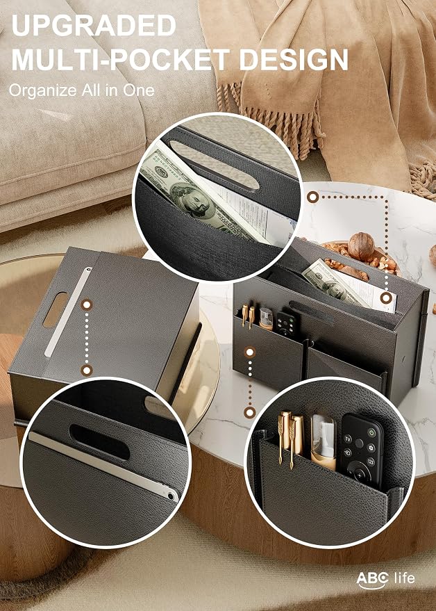 ABC life 2 PACK Magazine Basket Holder, Black | PU Leather Foldable Magazine Rack, Newspaper Book Storage Bin Organizer for Living Room Home Office