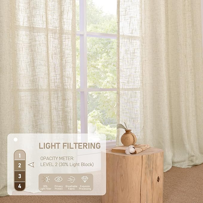 Extra Long Linen Curtains 108 inch Long for Living Room 2 Panels | Light Filtering, Semi Sheer Panels, Linen Textured, Curtains for Bedroom, Farmhouse, Bronze Grommet, 52 x 108 Inch, Linen