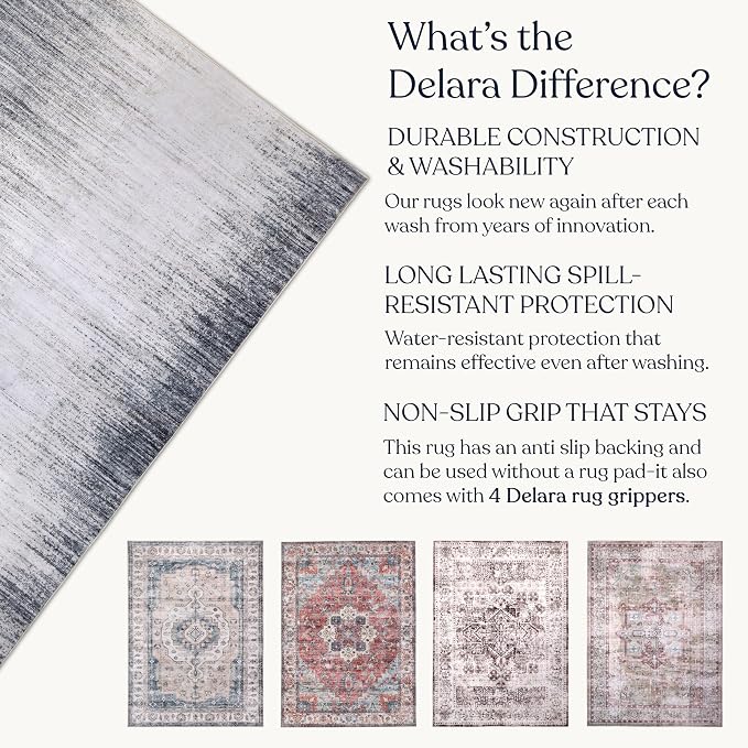 Machine Washable Area Rug, Soft & Durable, Non-Slip, Stain Resistant Rug for Bedroom, Living Room, Dining Room, High Traffic Areas. (Grey/Soft White, 6' X 9')
