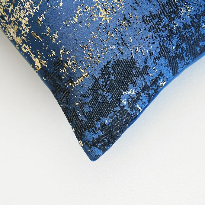 THE-TINOART Navy Champagne Metallic Jacquard Lumbar Pillow Cover 12x20 Velvet Back Modern Glam Sofa Decor
