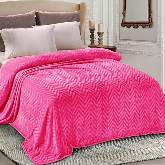 Whale Flotilla Flannel Fleece Bed Blanket Twin Size, Hot Pink | Lightweight Breathable Soft Bedspread, Plush Fluffy Coverlet Chevron Design Decorative Blanket for All Season, 60x80 Inch