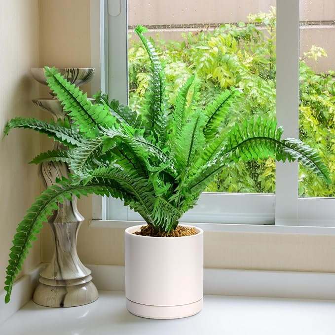 D'vine Dev 8.2 Inch Ceramic Planter Pot, Oatmeal, 94-O-D-8 | Modern Cylinder Design, Drainage Hole & Saucer Included, Stable Structure, Elegant Home Accent