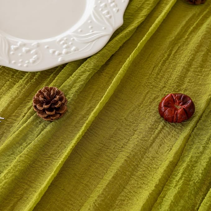 10Pcs Moss Green Cheesecloth Table Runner 120 Inches for Party Home Decor | For Wedding Baby Shower Bridal Shower Birthday Engagement Party 10FT Rustic Boho Home Decorations
