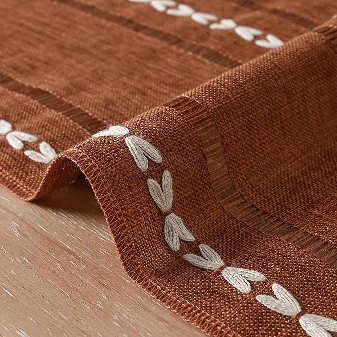 Artoid Mode Caramel Rustic Cotton Linen Table Runner, Seasonal Fall Embroidered Hollow Kitchen Dining Table Decoration for Home Party Decor 13x108 Inch