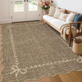 COZYLOOM Bedroom Rugs 8x10 Scalloped Area Rugs for Living Room Washable Rug with Non Slip Backing, Non Shedding Low Pile Modern Bow Carpet Stain Resistant Solid Mats for Dining Room, Nursery, Brown