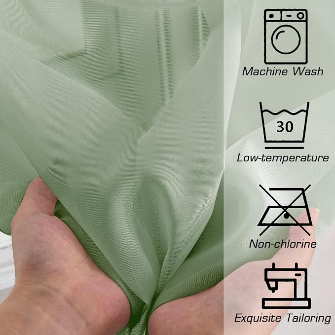 Simplebrand Sheer Curtains 72 Inches Long 2 Panels for Living Room, Dual Rod Pockets Airy Window Treatments Voile Curtains Sheer Panels Lightweight for Front Back Patio Glass Door, Sage, 42" Width