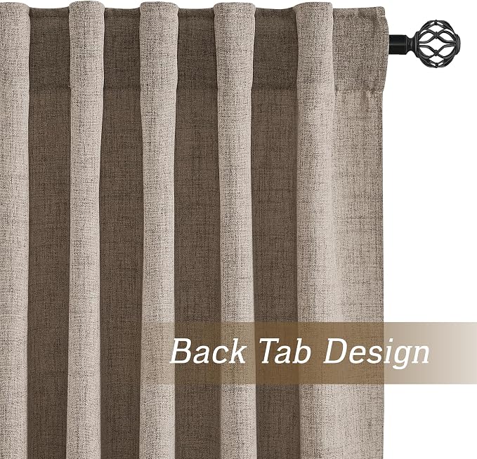 RYB HOME Sheer Curtains 102 inches, Extra Long Floor to Ceiling Curtains | Half Privacy, Light Filtering, Semi Sheer, Faux Linen Fabric, Living Room Bedroom, Back Tab, W52 x L102, 2 Panels, Oatmeal