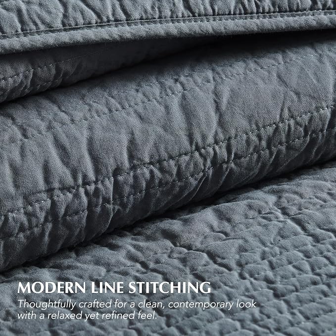 EVERGRACEHOME 100% Cotton Quilt Set Oversized Cal King, Midnight Blue | Pre-Washed Soft Cotton, Striped Coverlet Bedspread, 3 Piece Lightweight Bedding Set for All Season, with 2 Pillow Shams