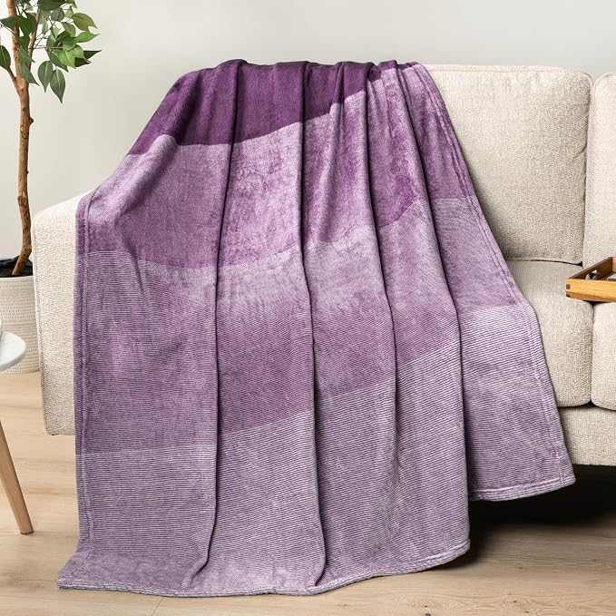 PAVILIA Purple Ombre Fleece Throw Blanket for Couch Sofa Bed, 50x60