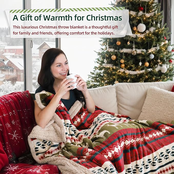 Catalonia Christmas Sherpa Throw Blanket, Xmas Theme Throws for Couch Bed, Plush Blanket | Super Soft, Warm, Fluffy, Comfy, 60x80 inches