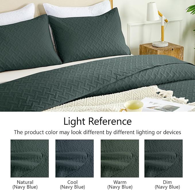 FLYMME Oversized King/California King Quilt Set 118"x106", Forest Green 3-Piece Floor-Length Bedspread, Premium Microfiber Lightweight Coverlet for King/California King Bed (1 Quilt, 2 Shams)