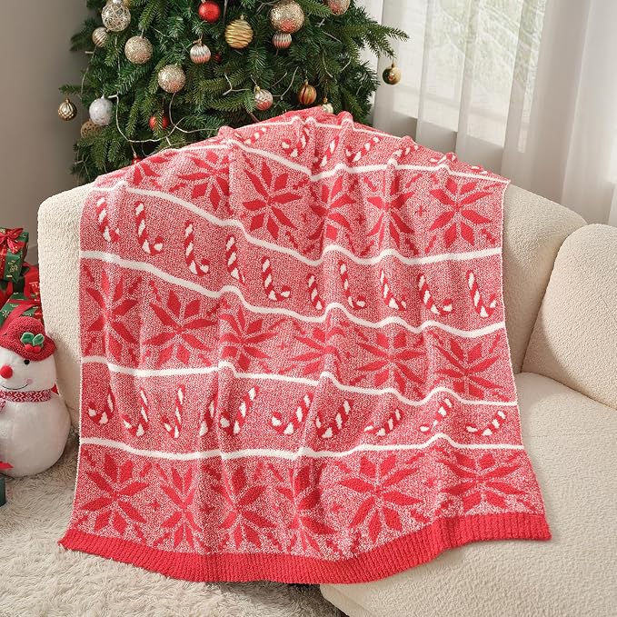 Snuggle Sac Christmas Snowflake Throw Blanket for Couch 50x60 inches, Ultra Soft Cozy Fuzzy Gift Throws, Reversible Fluffy Warm Decorative Blankets for Couch, Sofa and Bed for Xmas