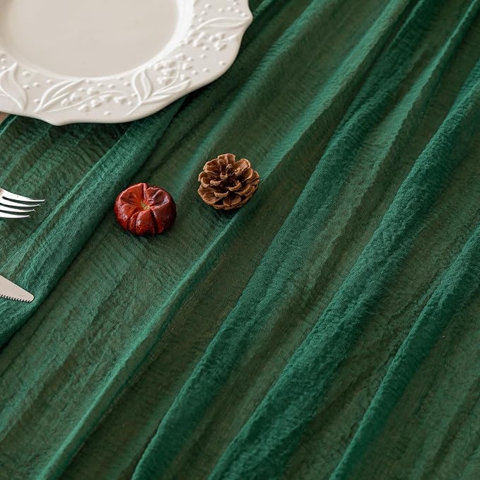 3Pcs Emerald Green Cheesecloth Table Runner 120 Inches for Party Home Decor | For Wedding Baby Shower Bridal Shower Birthday Engagement Party 10FT Rustic Boho Home Decorations