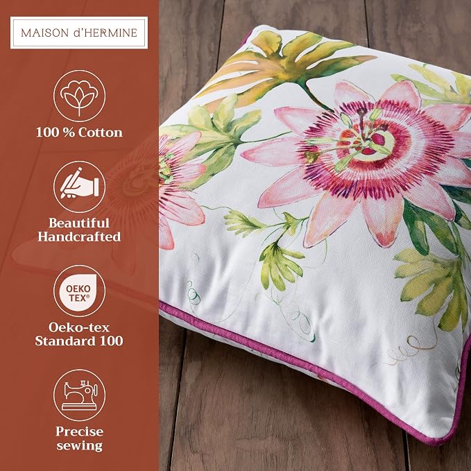 Maison d' Hermine Throw Pillow Covers 100% Cotton (18" x 18" - Pack of 1)